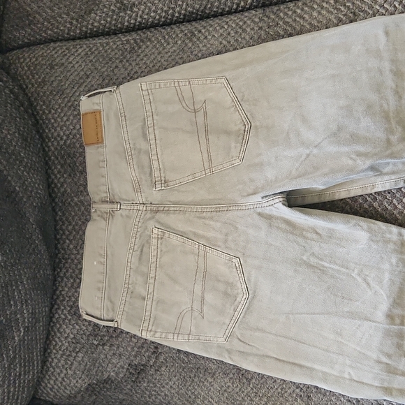 American Eagle Wide Leg Crop High Rise Jeans Olive Sage Green Button Fly Size 2 - Picture 4 of 4